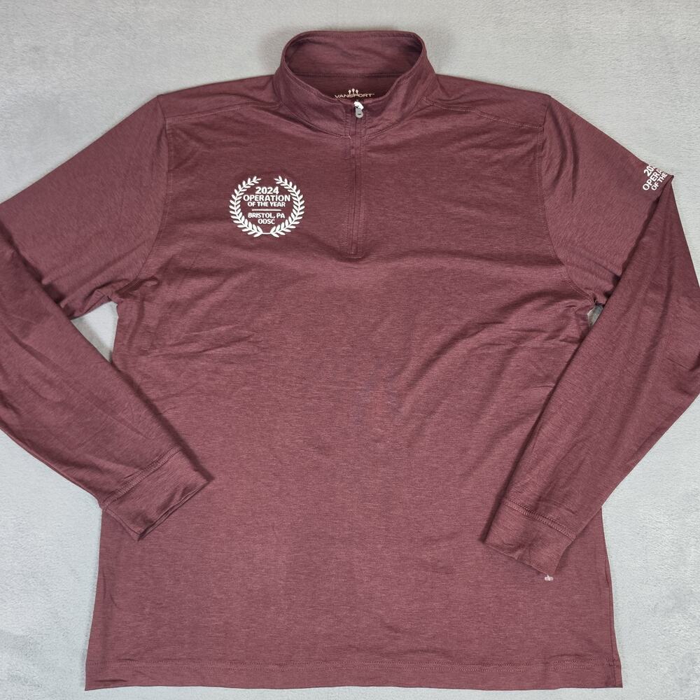 Vansport 1/4 Zip Pullover Men's Large Burgundy Performance Stretch Long Sleeve